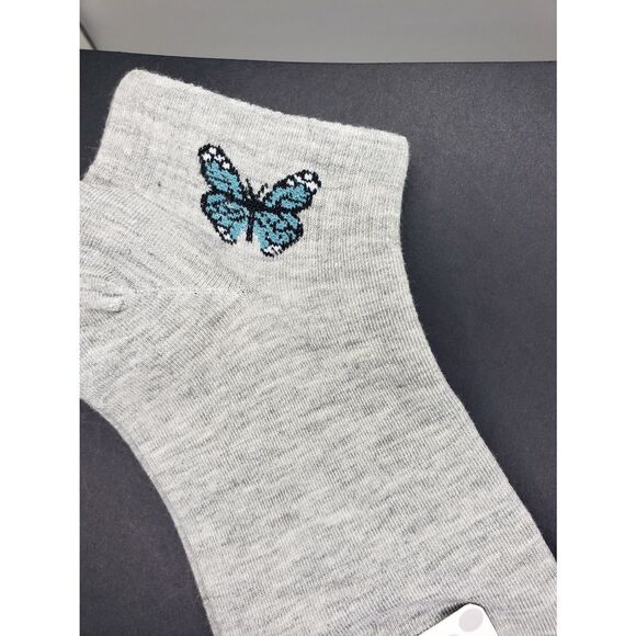 Gray and blue Butterfly ankle socks - Picture 1 of 3